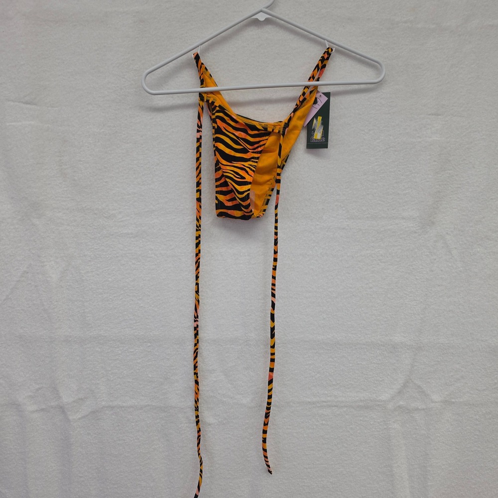 Wild Fable Tiger Print Bikini Bottoms Orange Black Side Tie Extra‎ Cheeky XXS 00